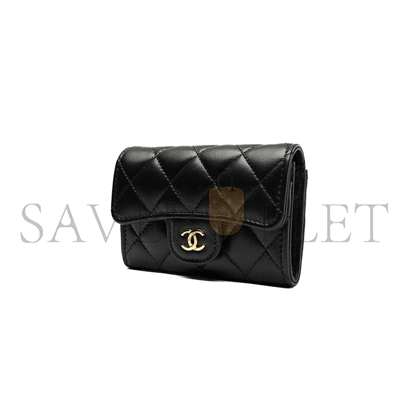 Ch*el classic card holder lambskin & gold-tone metal black ap0214 (11.3*7.5*2.5cm)